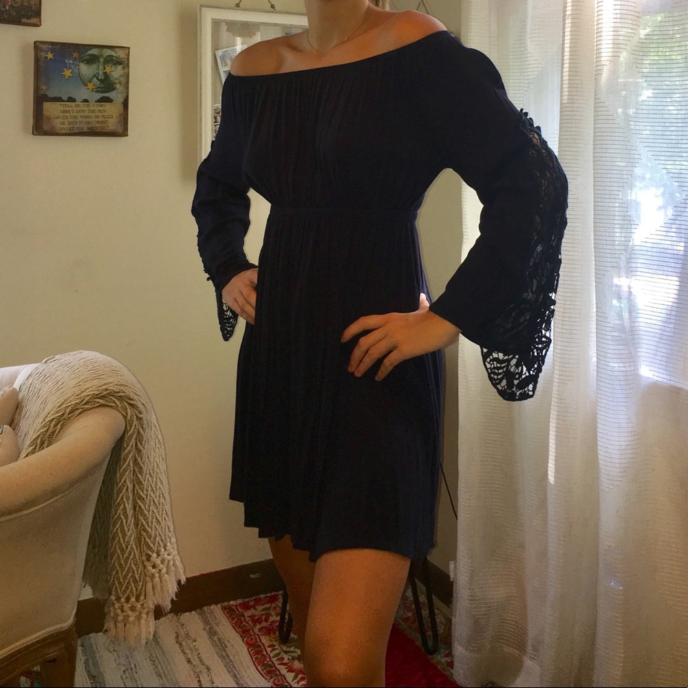 NAVY BLUE OFF THE SHOULDER DRESS